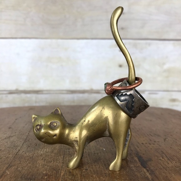 Vintage MidCentury Modern Brass Cat Ring Holder B5 - Picture 3 of 10